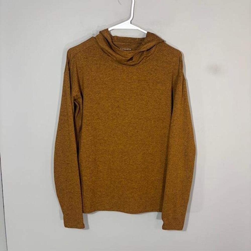 Athleta T-Shirt Womens Small Brown Solid Hooded High Neck Long Sleeve Knit Top